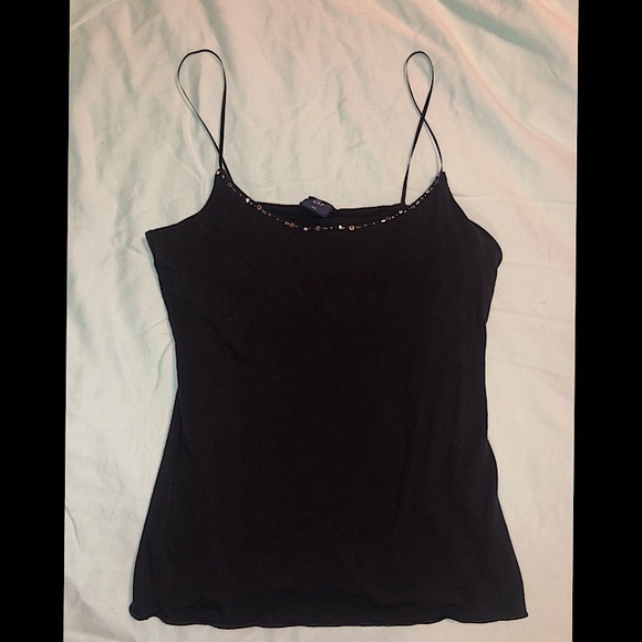 GAP Scoop Neck Cami Black w/ Embellished Neck Line - Picture 1 of 3